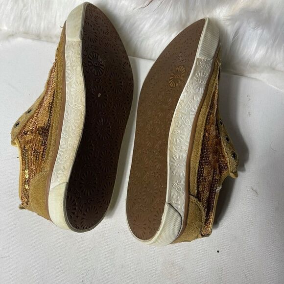 UGG gold sequins & tan leather suede sneakers with sheep skin fur lining… - Picture 7 of 9